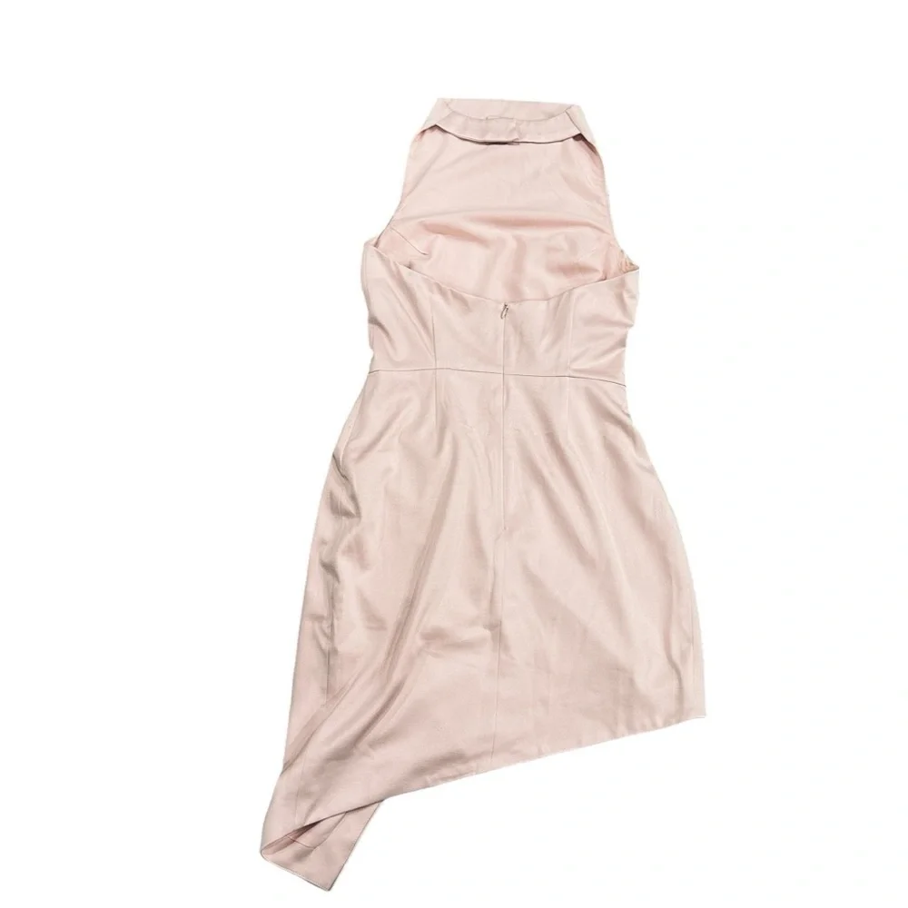 Elliatt Camo Blouson Halter Asymmetric Satin Cocktail Dress in Light Pink